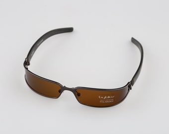 Byblos 840 S 3297 73, Vintage 2000s gray slim rectangle wrap sunglasses men & women, NOS