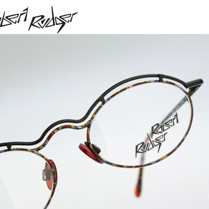 Robert Rudger 1020 146 56, Vintage 90s black & colorful unique steampunk oval eyeglasses frames womens NOS