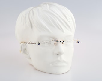 Zeitlos ZL B2 10, Vintage 90s crazy colorful small oval eyeglasses rimless frames womens NOS