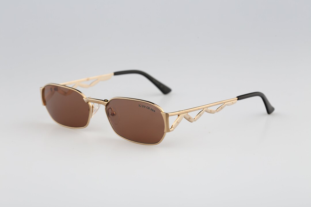 Krizia KR 608 Ti-p Titanium, Vintage 90s Unique Gold Rectangle