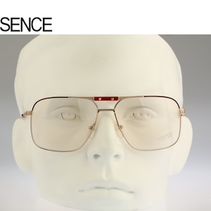 Essence 487 Burgundy, Vintage 80s gold oversized square aviator glasses frames mens & womens NOS