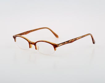 Yoshi Machida Y 15N HB U, Vintage 90s brown slim half rim rectangle eyeglasses frames womens NOS