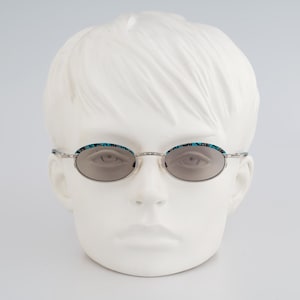 Robert Rudger 1690 222 F2, Vintage 90s unique tinted green colorful & silver browline small oval sunglasses, NOS