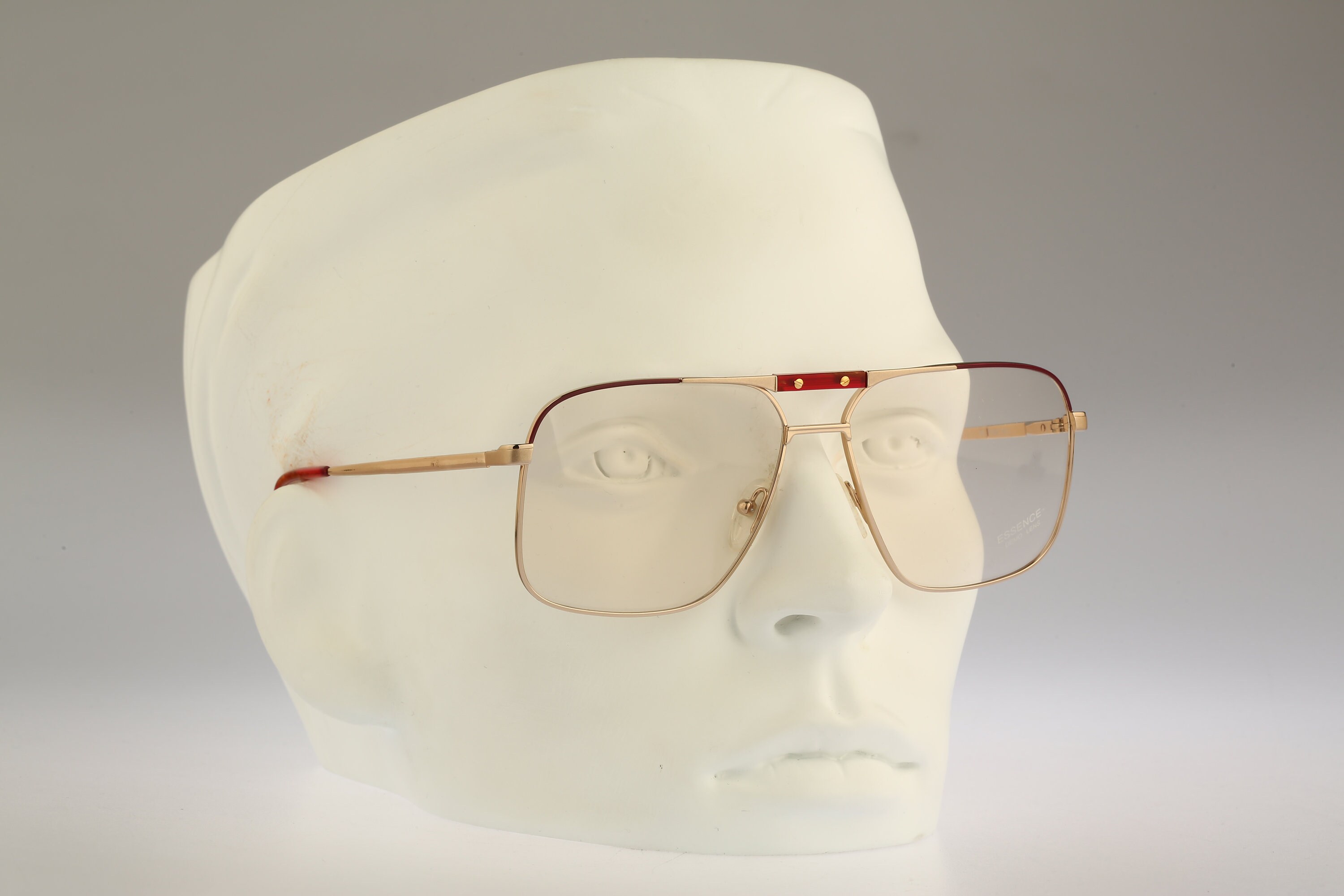 Essence 487 Burgundy, Vintage 80s Gold Oversized Square Aviator