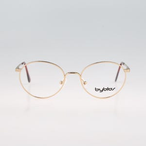 Byblos B 593 3001, Vintage 90s gold panto round eyeglasses frames mens & womens NOS