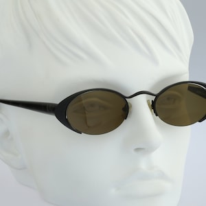 Lagerfeld 4143 02, Vintage 90s unique black half rim slim oval cat eye sunglasses women, NOS