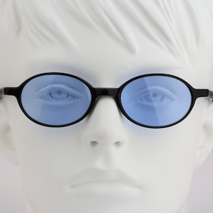 Sisley SLY 386 500, Vintage 90s tinted blue lenses unique silver and black oval sunglasses men & women, NOS