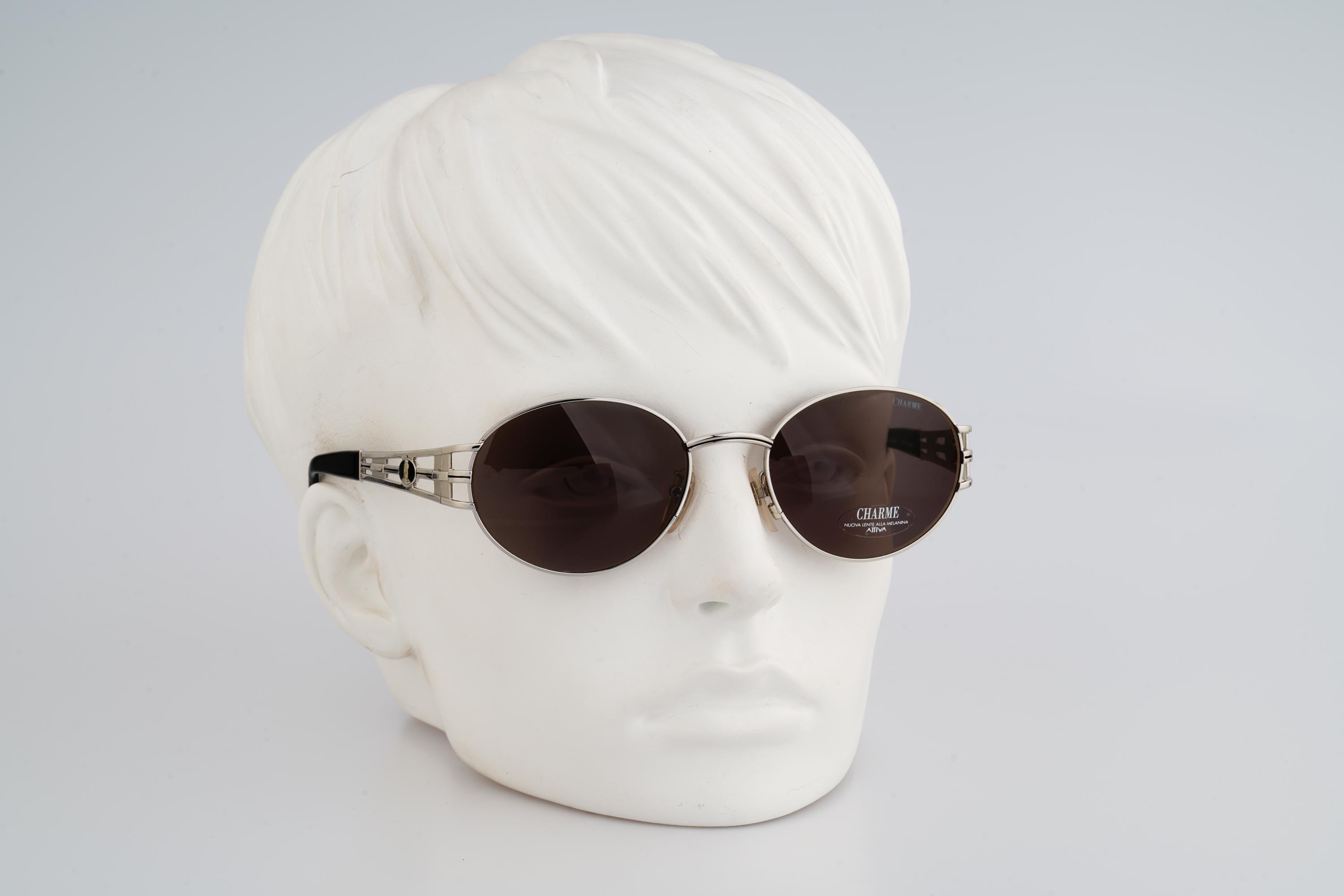 Charme 7556 628, Vintage 90s Unique Silver Oval Sunglasses Men and