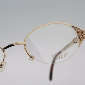 Diva 5143 AS 74 D E, Vintage 90s half rim gold rhinestones oval eyeglasses frames womens NOS image 4