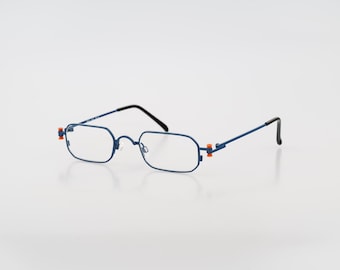 Gafas Adam & Eve 4D, estilo vintage de los 90, montura rectangular pequeña azul para hombre y mujer, nuevas (NOS).
