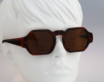 Essor Collection 005 25, Vintage 90s unique tortoise square sunglasses women, NOS