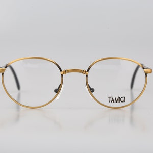 Tamigi 1009 M G34, Vintage 90s antique gold small panto round eyeglasses frames mens & womens NOS