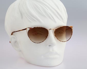 Stephanie's Collection 758 7967 Hand made in Italy, Vintage 90er Jahre Gold & Tortoise Katzenaugen-Sonnenbrille Damen, NOS