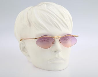 Óculos de sol vintage anos 80 com lentes coloridas e sem aro hexagonal, feminino, NOS