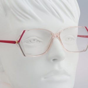 Silhouette M 1775 20 C 2188, Vintage 80s unique red & clear hexagon glasses frames womens NOS
