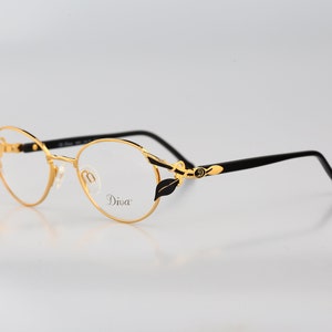 Diva 5074 2, Vintage 90s victorian black & gold round eyeglasses frames womens NOS