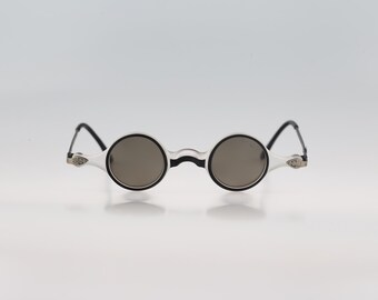 Sun Boy SB 41, Vintage 90s matt clear and black rare steampunk micro small circle sunglasses mens & women, NOS