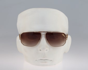 Silhouette, Vintage 90s gold large wrap rectangle aviator sunglasses men & women NOS