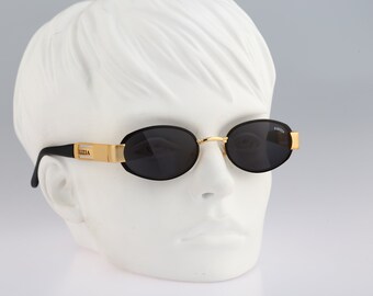 Police Gold Oval Sunglasses with Dark Gray Lenses Police 2351 201, Vintage 90s Unique Black & Gold Oval  main image 4