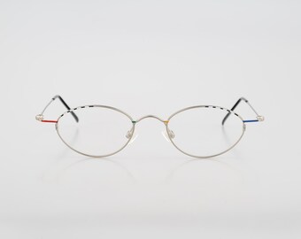 Adam & Eve 10 AG, petites montures de lunettes ovales uniques colorées et argentées vintage des années 90 pour femmes NOS