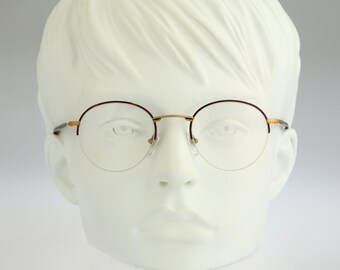 Fidela Atlantic, Vintage 90s gold and tortoise small panto round eyeglasses frames mens & womens NOS