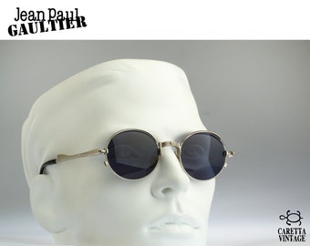 Jean Paul Gaultier 56-4175, Vintage 90s unique unisex silver round steampunk sunglasses men & women NOS