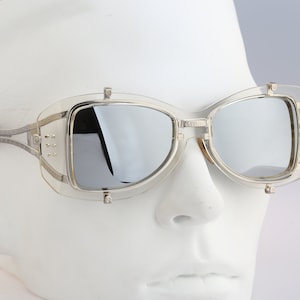 Jean Paul Gaultier 56-6204, Vintage 90s silver mirror lenses clear side shields steampunk sunglasses men & women, NOS