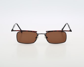 TLH 08 1, Vintage 90s red and black browline steampunk rectangle sunglasse mens and women, NOS