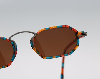 Contro Verse 3220 143 07, Vintage 90s brown lenses unique colorful small hexagon sunglasses women, NOS