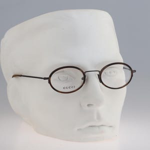Gucci GG 1367 6HM, Vintage 90s tortoise and gray double rim small oval eyeglasses frames mens & womens NOS