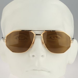 Roman Rothschild of Switzerland R7 col 2, Vintage 80s gold rectangle aviator sunglasses men & women NOS