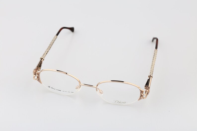 Diva 5143 AS 74 D E, Vintage 90s half rim gold rhinestones oval eyeglasses frames womens NOS image 8