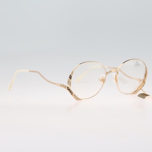Yabi Spirit Duschan 1246 259, Vintage 80s unique rhinestones gold oversized round eyeglasses frames womens NOS