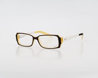 Enjoy E 2735 A, Vintage 2000s brown and yellow rectangle eyeglasses frames womens NOS