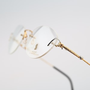 Mozart by Neostyle 45 441, Vintage 90s gold and silver unique victorian rimless cat eye glasses frames women, NOS