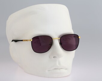 Bridge Club Dallas 02, lunettes de soleil carrées vintage des années 90 en noir mat et or pour hommes et femmes, NOS