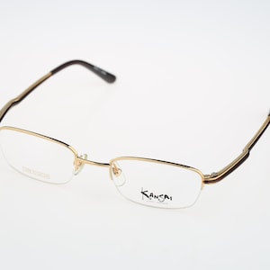 Kansai Yamamoto KY 3010U 1 L2 Titanium, Vintage 90er gold Halbrand Rechteck Brille Herren & Damen NOS