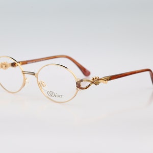 Diva 5059 45, Vintage 90s victorian gold round eyeglasses frames NOS