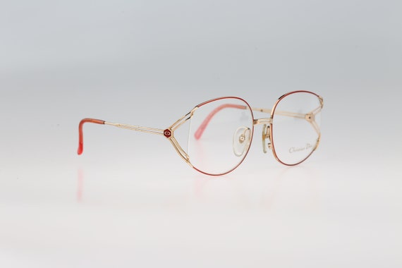 Vintage Christian Dior Eyeglasses Frames Red Butterfly Gold Logo Retro Glasses Christian Dior 2590 43, Vintage 80s Gold and Red Iconic  main image 2