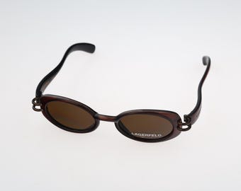 Lagerfeld 4133 23, gafas de sol ovaladas steampunk únicas marrones de los años 90 para mujer, NOS