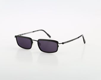 Robert Rudger 2285 010 08, Vintage 90s czarne podwójne prostokątne okulary przeciwsłoneczne męskie i damskie, NOS