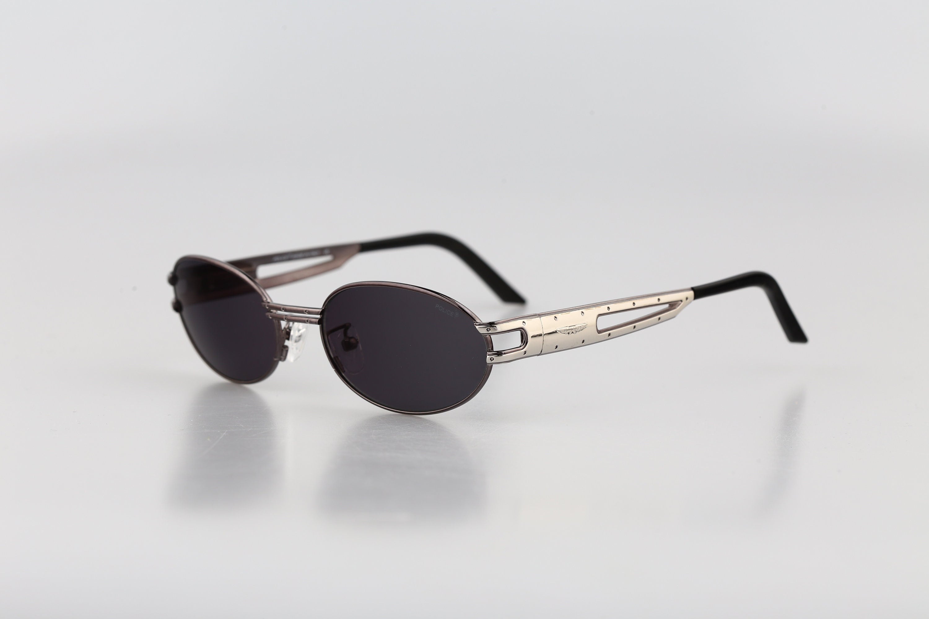 Police 2329 545, Vintage 90s Silver and Gray Steampunk Small Oval