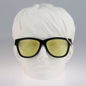Silhouette M 3086 20 C 5504, Vintage 80s tinted yellow lenses unique black oversized large square wayfarer sunglasses women NOS
