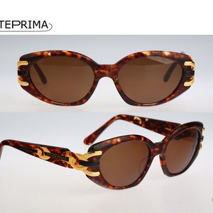 Anteprima Lea, Vintage 90s unique gold & tortoise cat eye sunglasses women, NOS