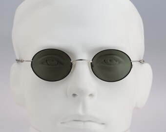 Small round sunglasses men, Robert Rudger 2255 010 22, Vintage 90s unique silver and black circle steampunk sunglasses women NOS