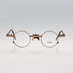 Public By Aspekte 1001 200, Vintage 90s antique gold and tortoise steampunk small circle round eyeglasses frames mens & womens NOS