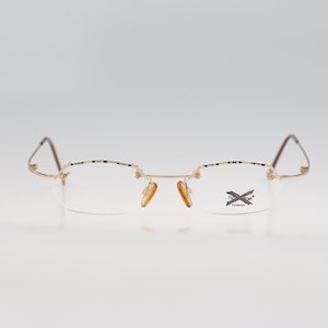 No Name 1805 1, Vintage 90s lightweight gold & colorful semi rimless small hexagon readimg glasses frames womens NOS