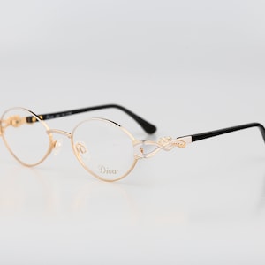 Diva 5058 19E, Vintage 90s victorian gold and silver oval eyeglasses frames womens NOS
