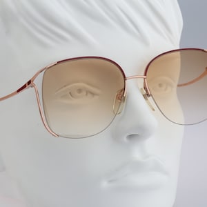 Nikon NK 4051, Vintage 80s tinted brown lenses gold half rim oversized square sunglasses women NOS
