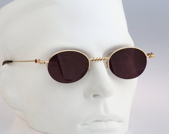 Alain Delon 3450A, Vintage 90s steampunk half rim gold oval sunglasses men & women, NOS